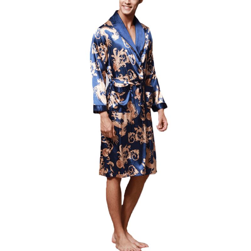 Herr Satin Silk Pyjamas Kimono Morgonrock Morgonrock Sovkläder Loungewear