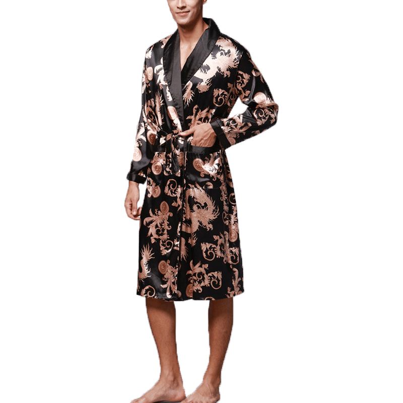 Herr Satin Silk Pyjamas Kimono Morgonrock Morgonrock Sovkläder Loungewear