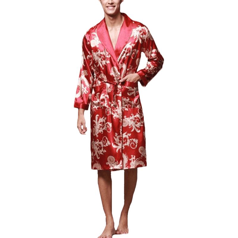 Herr Satin Silk Pyjamas Kimono Morgonrock Morgonrock Sovkläder Loungewear