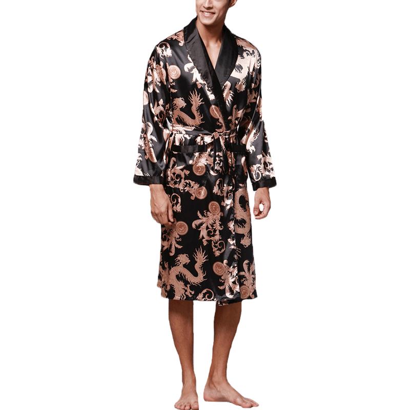 Herr Satin Silk Pyjamas Kimono Morgonrock Morgonrock Sovkläder Loungewear