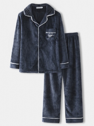 Herr Vinter Tjock Flanell Lapel Långärmad Homewear Warm Pyjamas Set