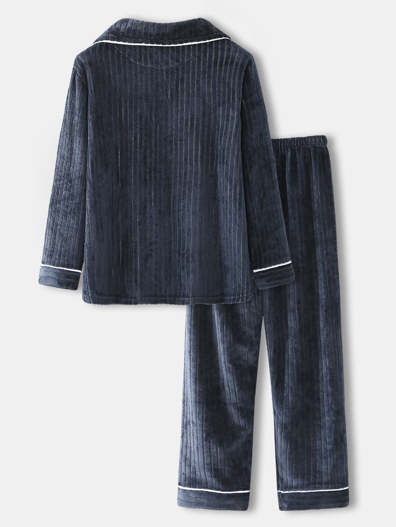 Herr Vinter Tjock Flanell Lapel Långärmad Homewear Warm Pyjamas Set