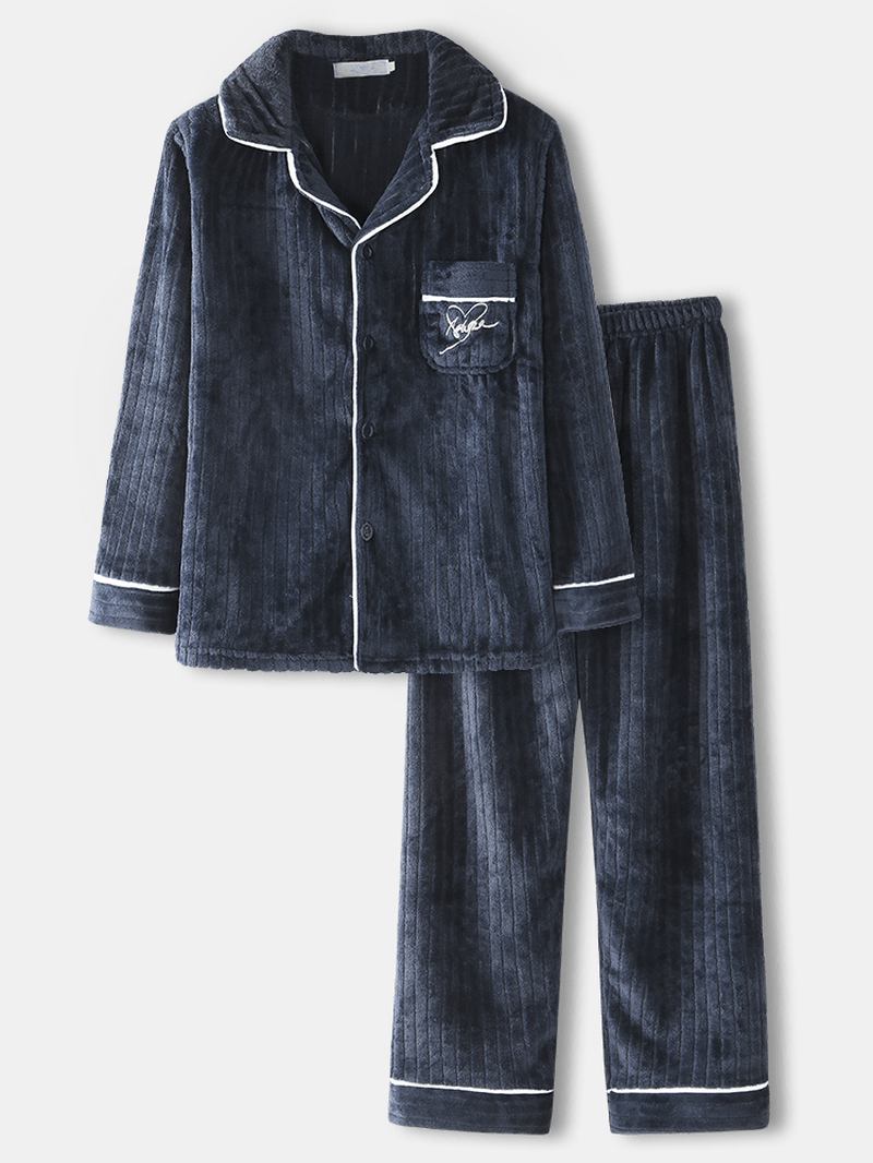 Herr Vinter Tjock Flanell Lapel Långärmad Homewear Warm Pyjamas Set