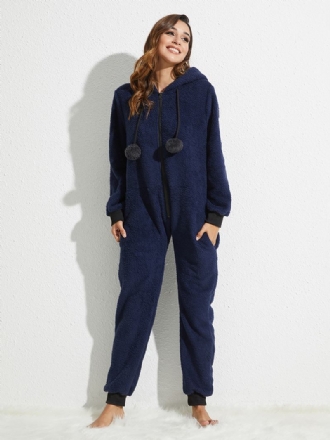 Hoodie Med Dragkedja Långärmad Flanell Onesie Jumpsuits Pyjamasset