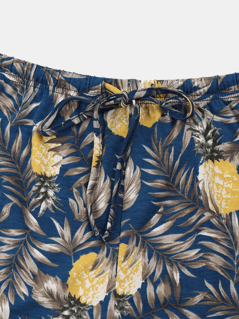 Kvinnor Ananas Plant Med Tryck V-neck Kortärmad Dragsko Hem Pyjamas Set