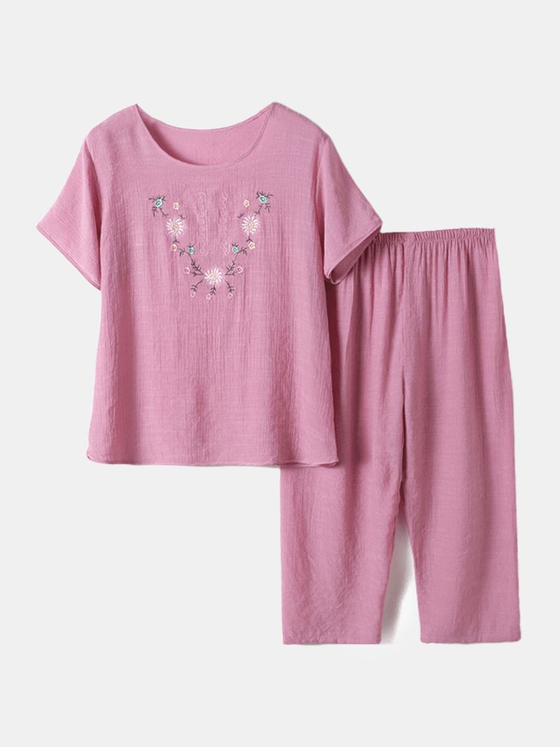 Kvinnor Blommönster Loungewear Lös Andas Kortärmad Pyjamas