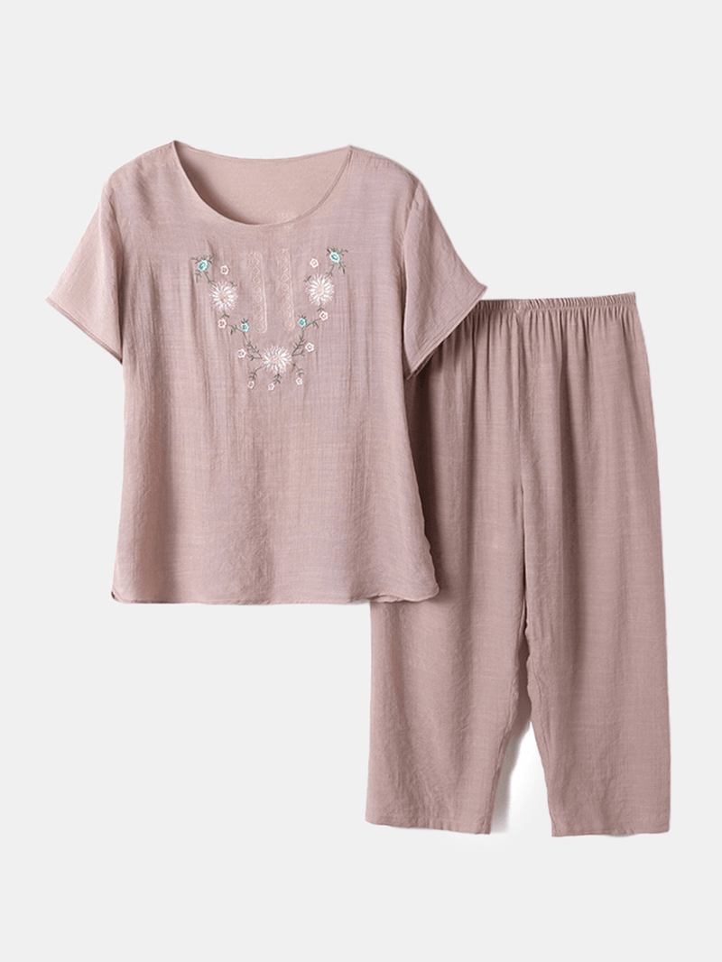 Kvinnor Blommönster Loungewear Lös Andas Kortärmad Pyjamas