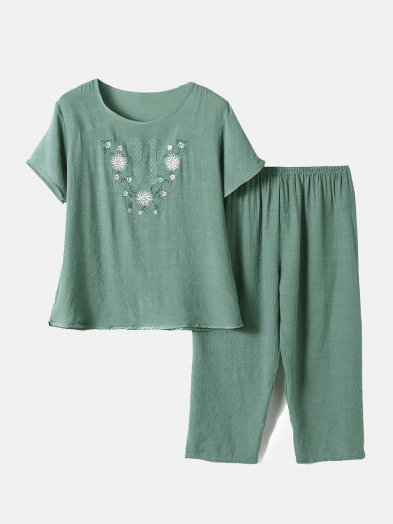 Kvinnor Blommönster Loungewear Lös Andas Kortärmad Pyjamas