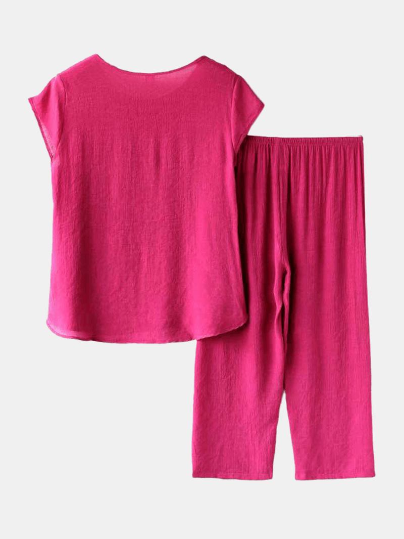 Kvinnor Blommor Med Tryck Plus Size Pyjamas Loose Short Sleeve Loungewear