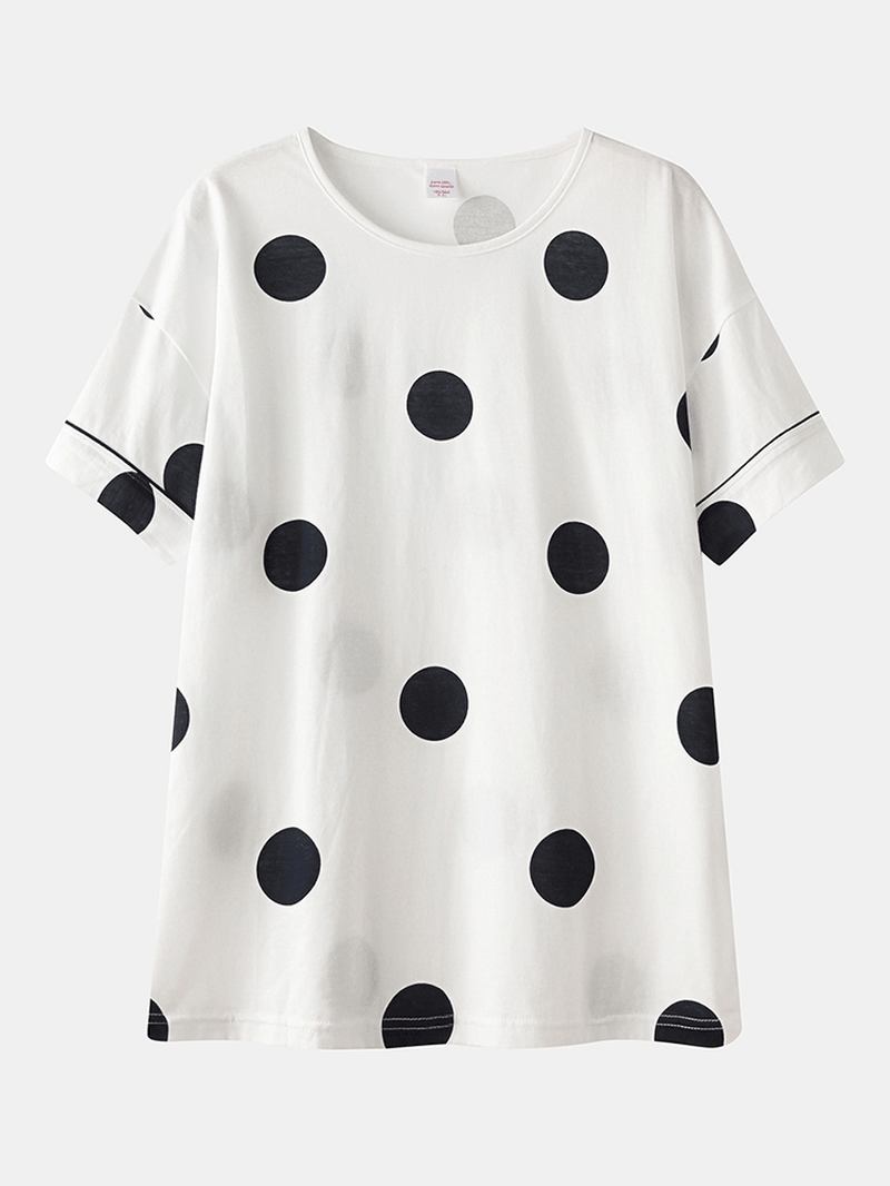 Kvinnor Bomull Polka Dot Kortärmad Pyjamas Set Casual Summer Sleepwear