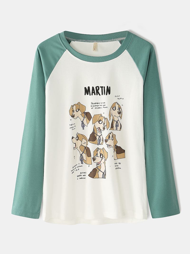 Kvinnor Cartoon Med Tryck Raglan Sleeve O-neck Plus Storlek Tvådelade Home Pyjamas Sets