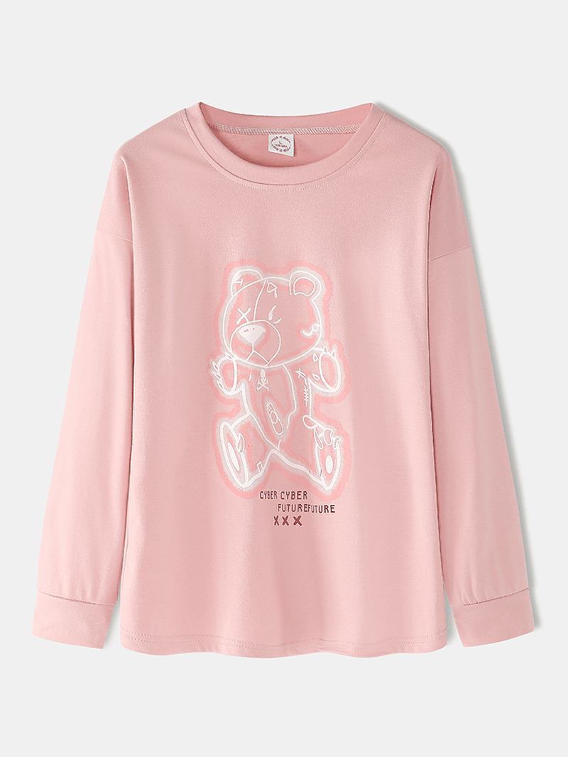 Kvinnor Cartoon Med Tryck Rosa Pullover Elastisk Midja Ficka Hem Casual Pyjamas