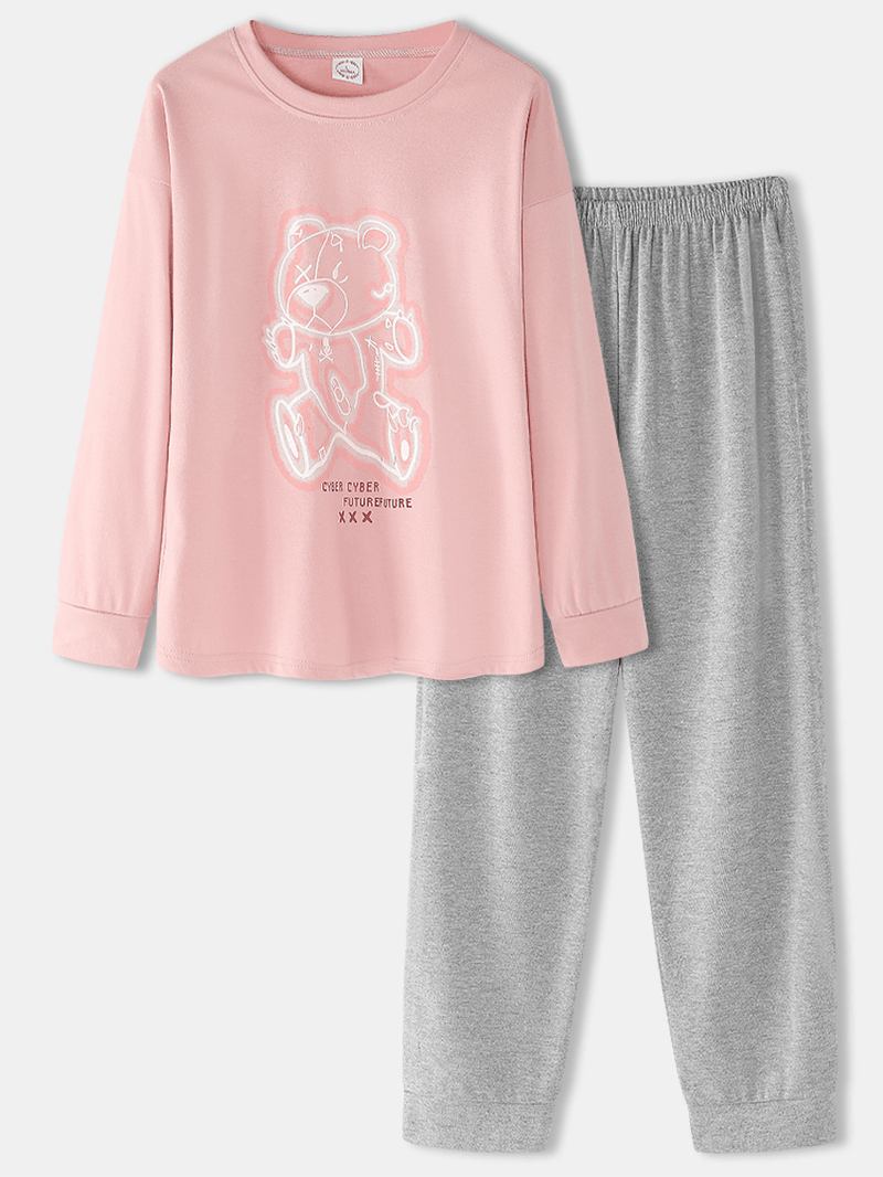 Kvinnor Cartoon Med Tryck Rosa Pullover Elastisk Midja Ficka Hem Casual Pyjamas