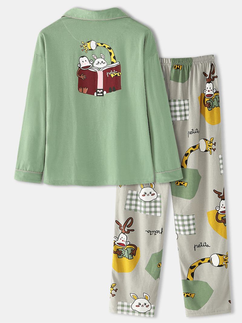 Kvinnor Cartoon Med Tryck Shirt Elastisk Midja Pocket Byxor Hem Pyjamas Set