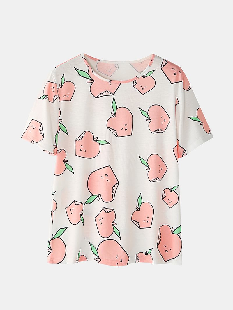 Kvinnor Cartoon Peach Med Tryck Kortärmad Elastisk Midja Hem Casual Pyjamas Set