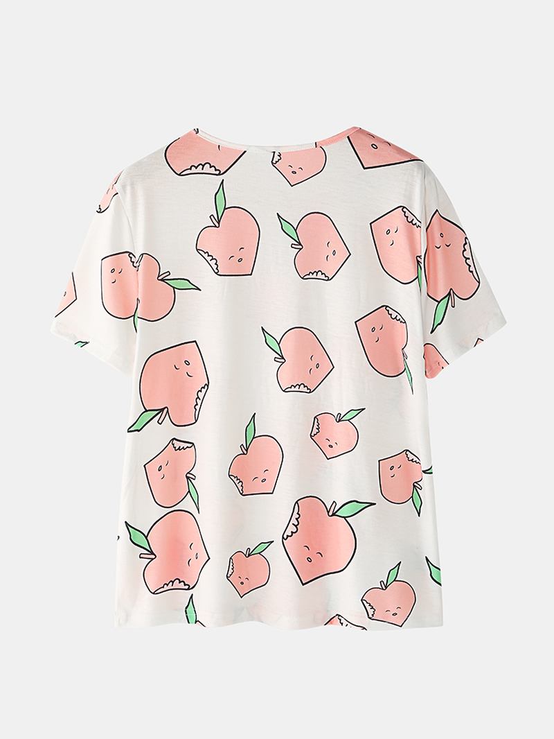 Kvinnor Cartoon Peach Med Tryck Kortärmad Elastisk Midja Hem Casual Pyjamas Set