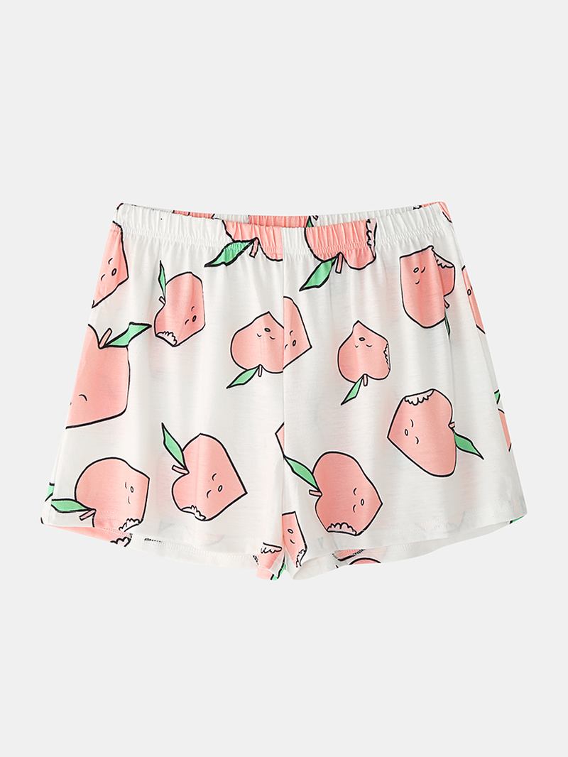 Kvinnor Cartoon Peach Med Tryck Kortärmad Elastisk Midja Hem Casual Pyjamas Set