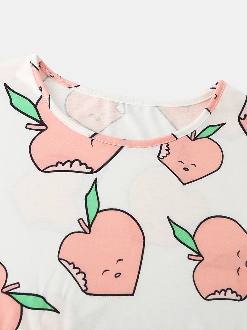 Kvinnor Cartoon Peach Med Tryck Kortärmad Elastisk Midja Hem Casual Pyjamas Set