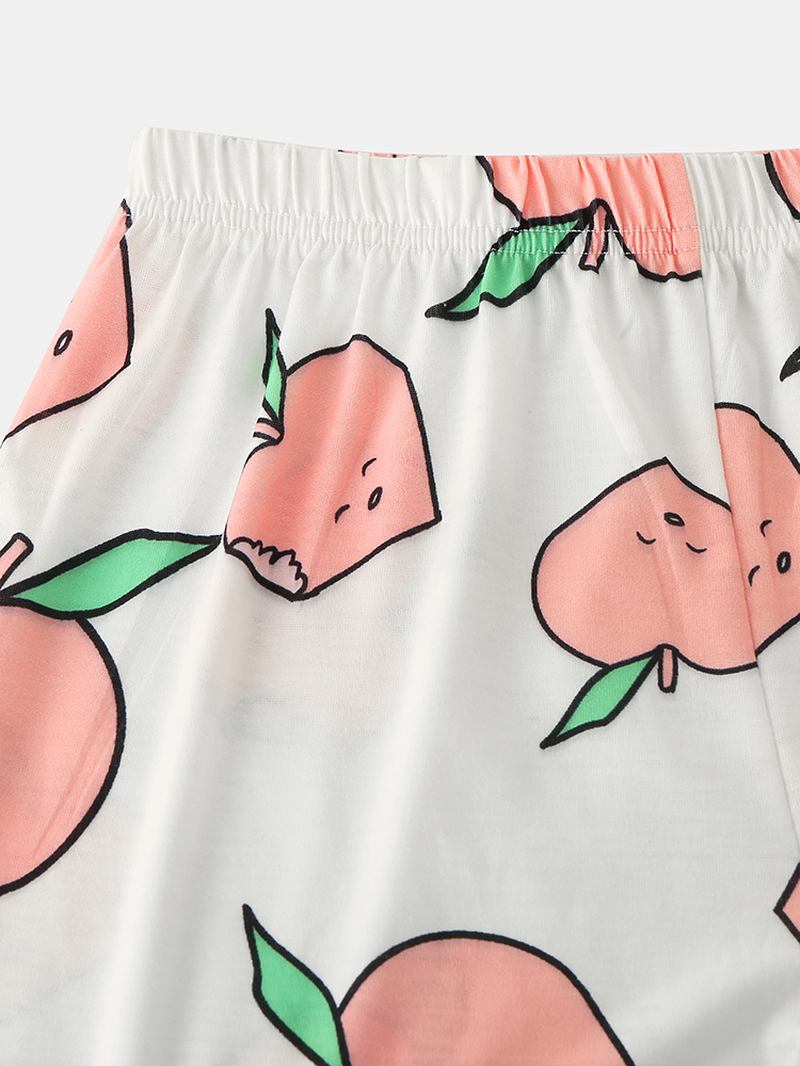 Kvinnor Cartoon Peach Med Tryck Kortärmad Elastisk Midja Hem Casual Pyjamas Set