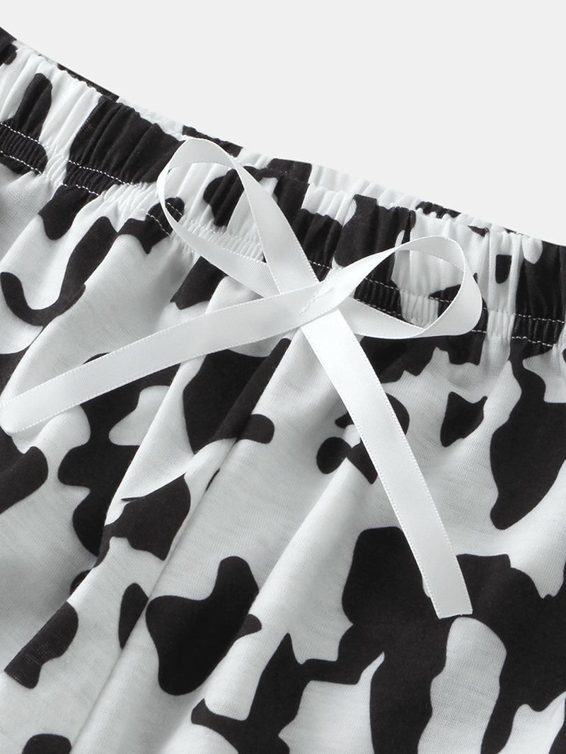 Kvinnor Cow Med Tryck Pyjamas Kort Set O-neck Sommar Nattkläder