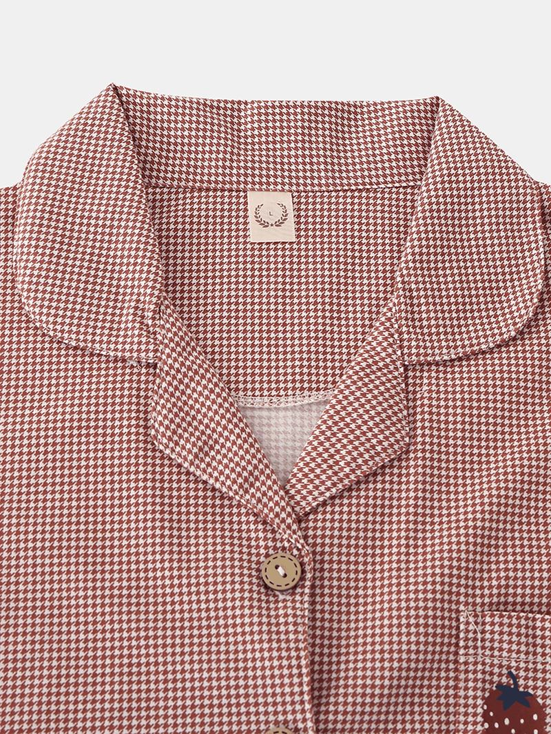 Kvinnor Houndstooth Med Tryck Revere Collar Button Up Home Pyjamas Set