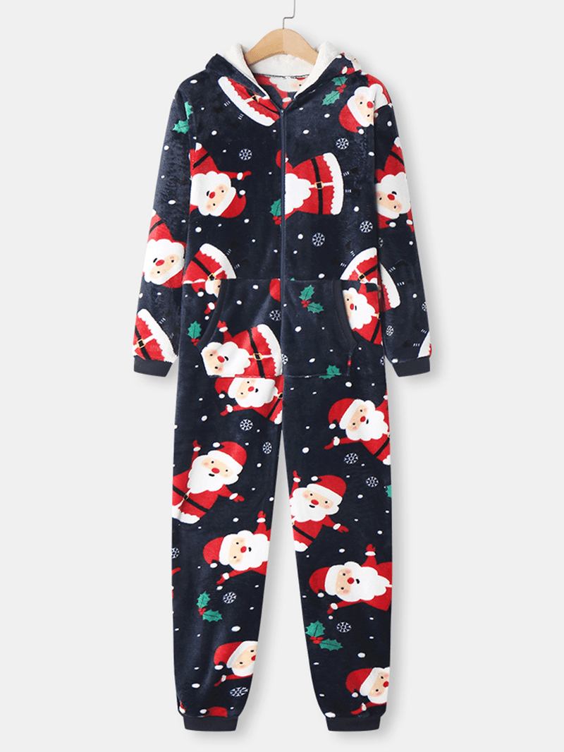 Kvinnor Jul Jultomten Med Tryck Flanell Ear Design Hooded Onesies Långärmad Pyjamas