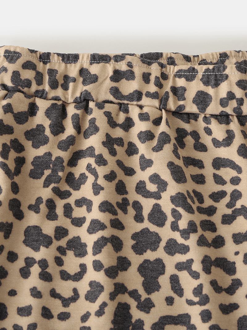 Kvinnor Leopard Ärmlösa Softies Rund Hals Lös Pyjamas Set