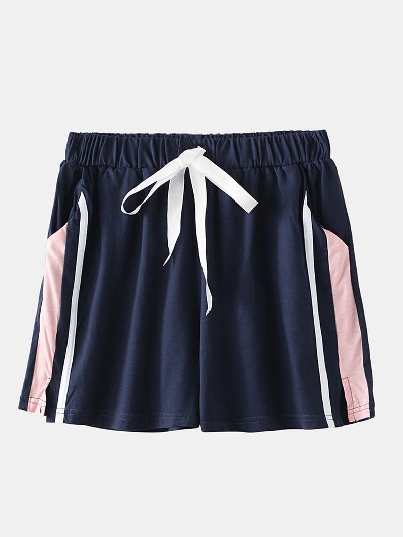 Kvinnor Letter Med Tryck Färg Block Knot Kortärmad Hem Casual Pyjamas Set