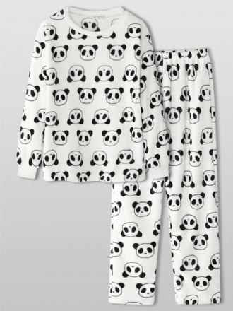 Kvinnor Över Hela Cartoon Panda Långärmad Plysch Varm Hem Pyjamas Set