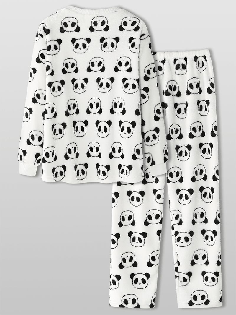 Kvinnor Över Hela Cartoon Panda Långärmad Plysch Varm Hem Pyjamas Set