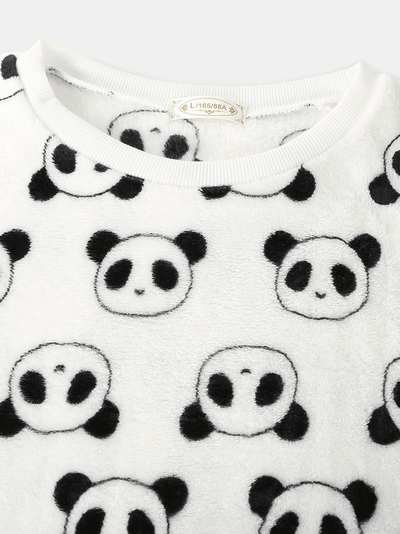 Kvinnor Över Hela Cartoon Panda Långärmad Plysch Varm Hem Pyjamas Set