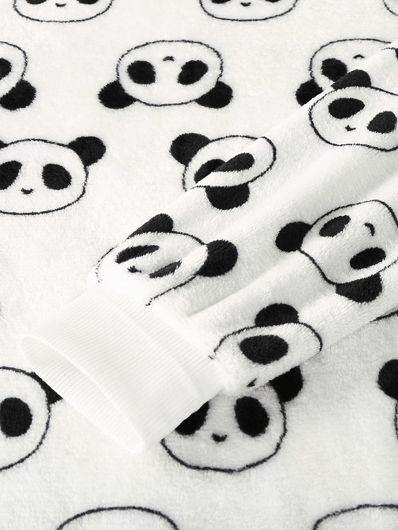 Kvinnor Över Hela Cartoon Panda Långärmad Plysch Varm Hem Pyjamas Set