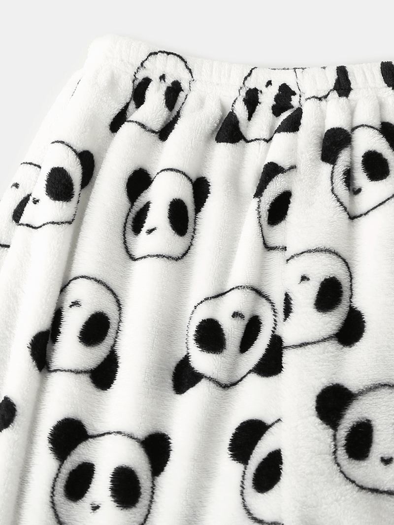 Kvinnor Över Hela Cartoon Panda Långärmad Plysch Varm Hem Pyjamas Set