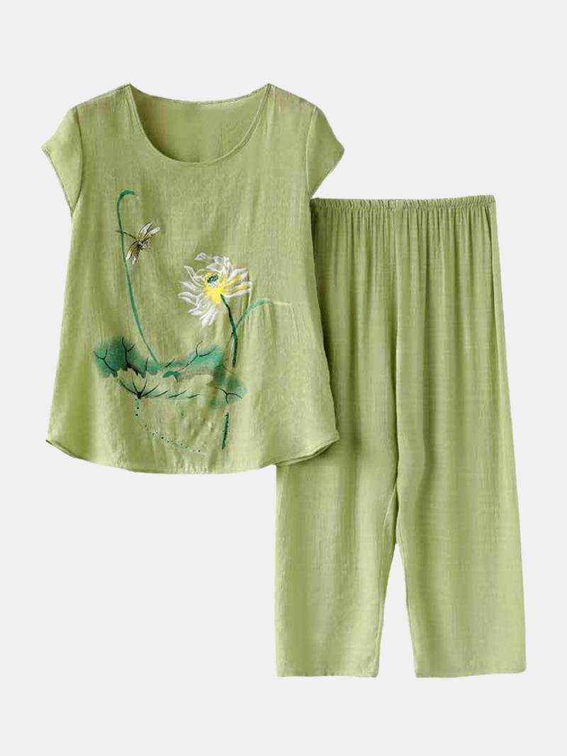 Kvinnor Plants Med Tryck Plus Size Pyjamas Mjuk Andas Sommar Loungewear