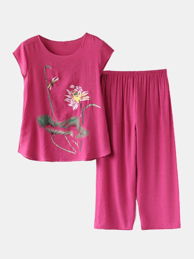 Kvinnor Plants Med Tryck Plus Size Pyjamas Mjuk Andas Sommar Loungewear