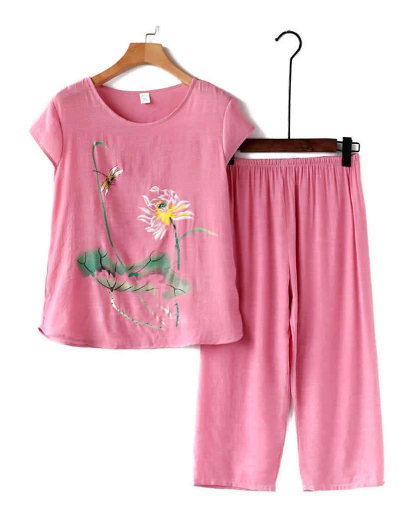 Kvinnor Plants Med Tryck Plus Size Pyjamas Mjuk Andas Sommar Loungewear