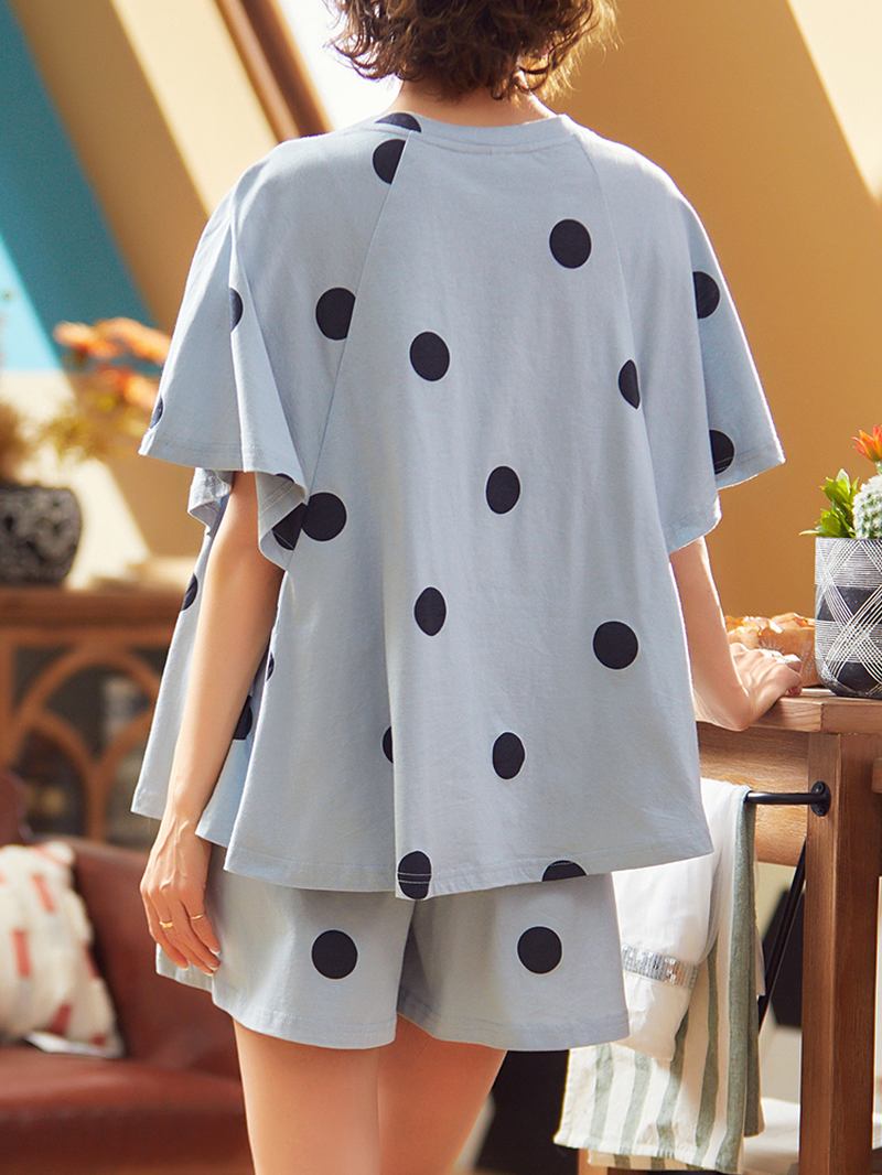 Kvinnor Polka Dot Med Tryck Rund Hals Kort Ärm Shorts Casual Pyjamas Set