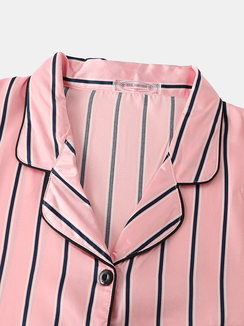 Kvinnor Rosa Rand Med Tryck Camp Collar Långärmad Hem Casual Faux Silk Pyjamas Set