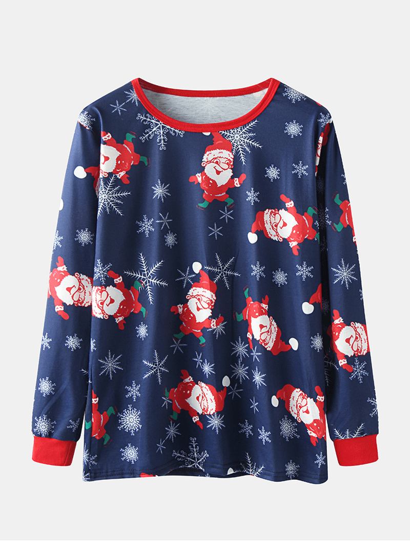 Kvinnor Santa Claus Med Tryck Långärmad Tröja Lös Resår Midja Byxor Jul Pyjamas Set