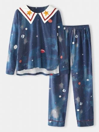 Kvinnor Starry Sky Med Tryck Söt Pullover Lös Elastisk Midja Cartoon Home Pyjamas Set