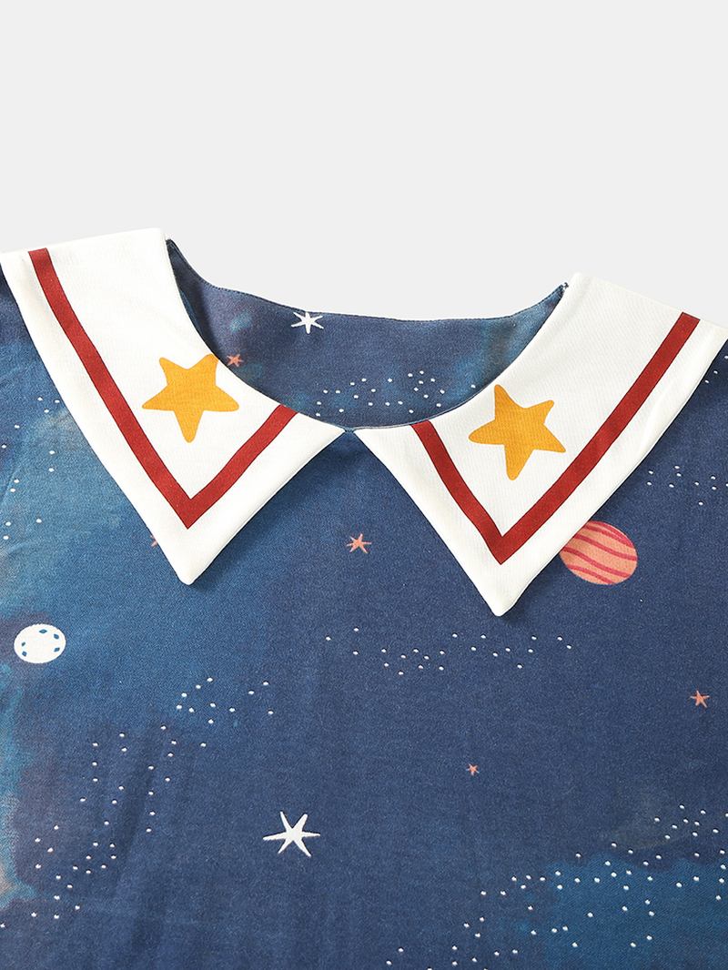 Kvinnor Starry Sky Med Tryck Söt Pullover Lös Elastisk Midja Cartoon Home Pyjamas Set