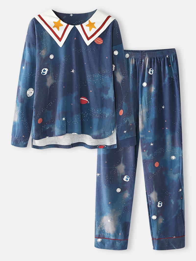 Kvinnor Starry Sky Med Tryck Söt Pullover Lös Elastisk Midja Cartoon Home Pyjamas Set