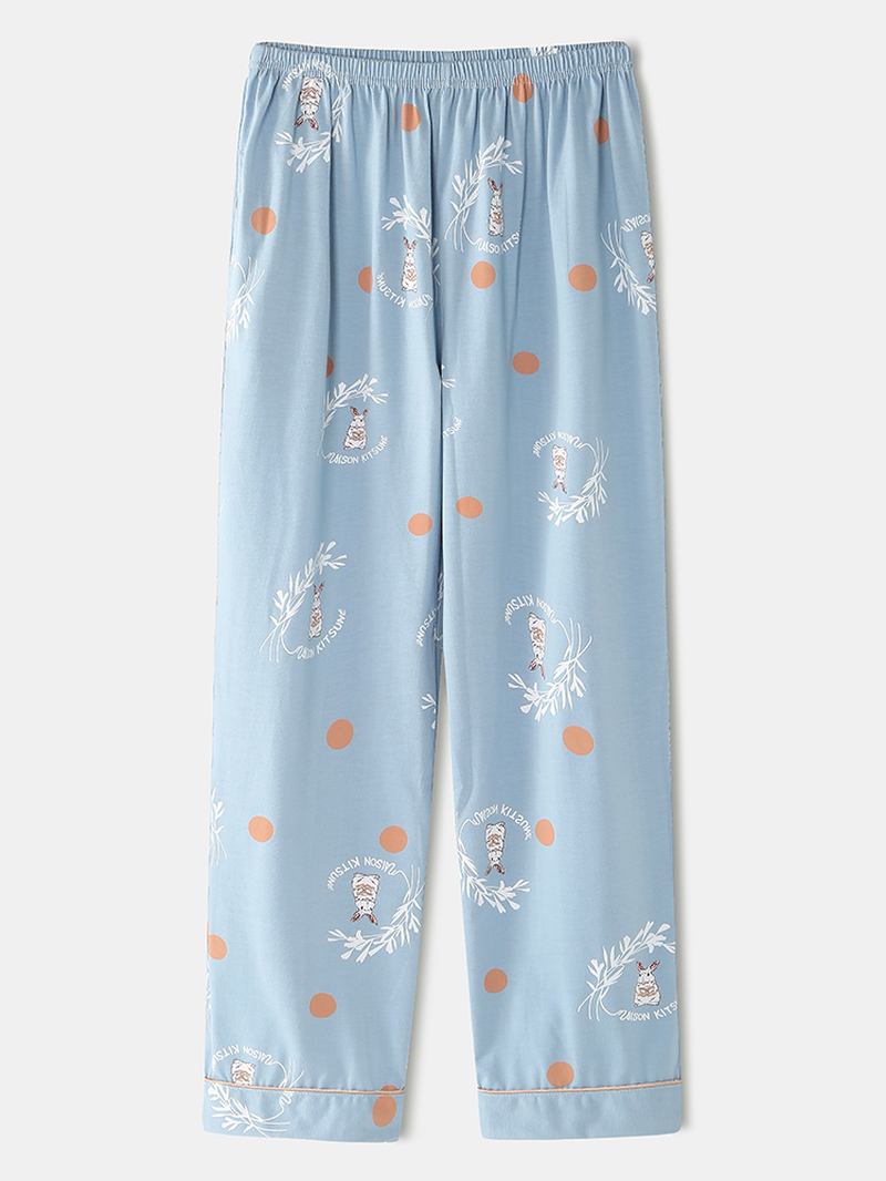 Kvinnor Tecknad Kanin & Polka Dot Med Tryck Skjorta Elastisk Midja Hem Pyjamas Set