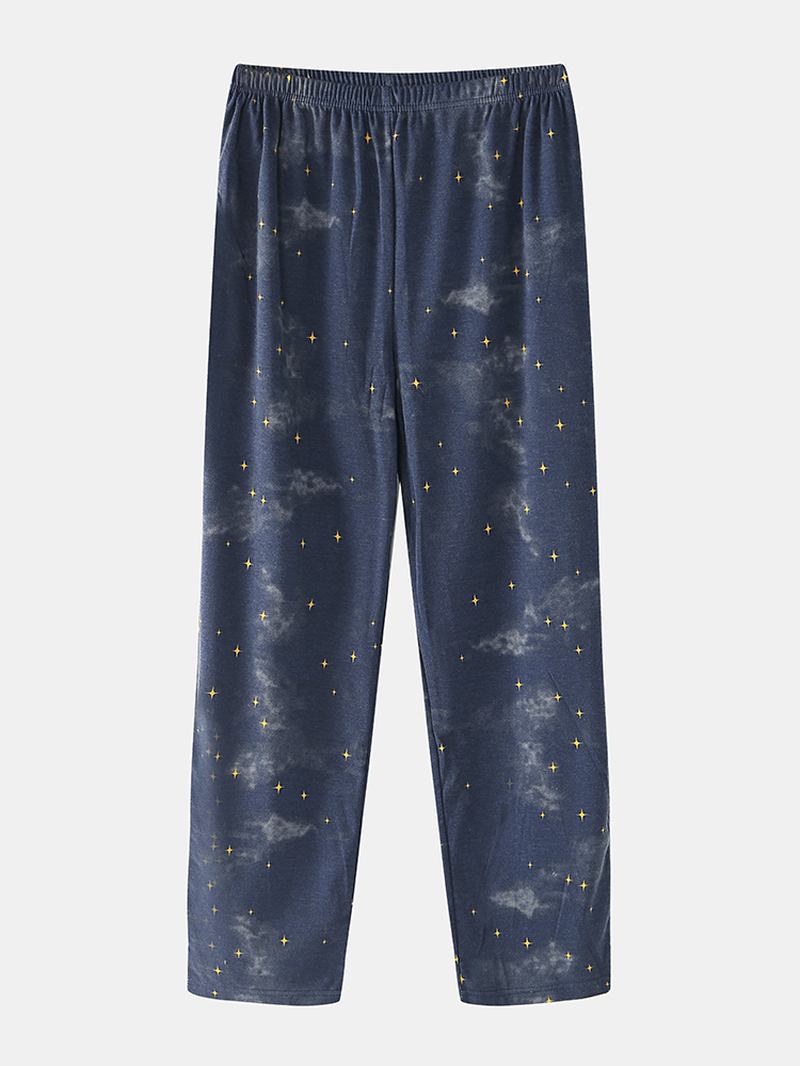 Kvinnor Tecknad Polar Bear & Starry Sky Med Tryck Pullover Elastisk Midja Pocket Byxor Hem Pyjamas Set