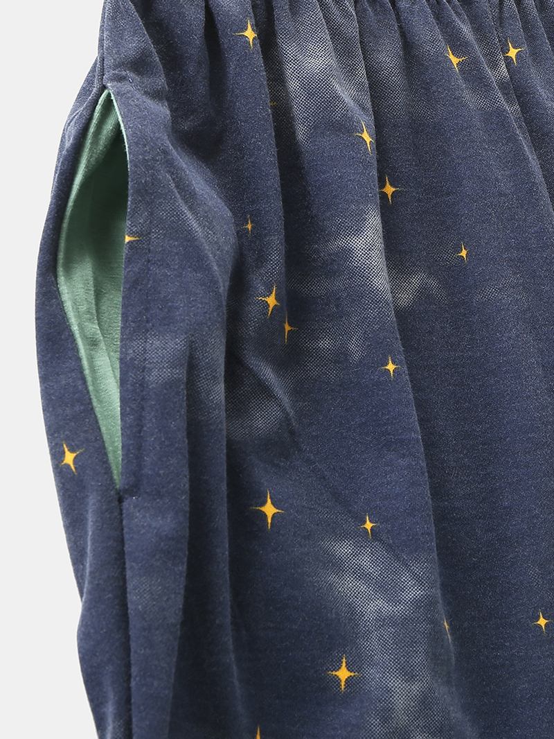 Kvinnor Tecknad Polar Bear & Starry Sky Med Tryck Pullover Elastisk Midja Pocket Byxor Hem Pyjamas Set