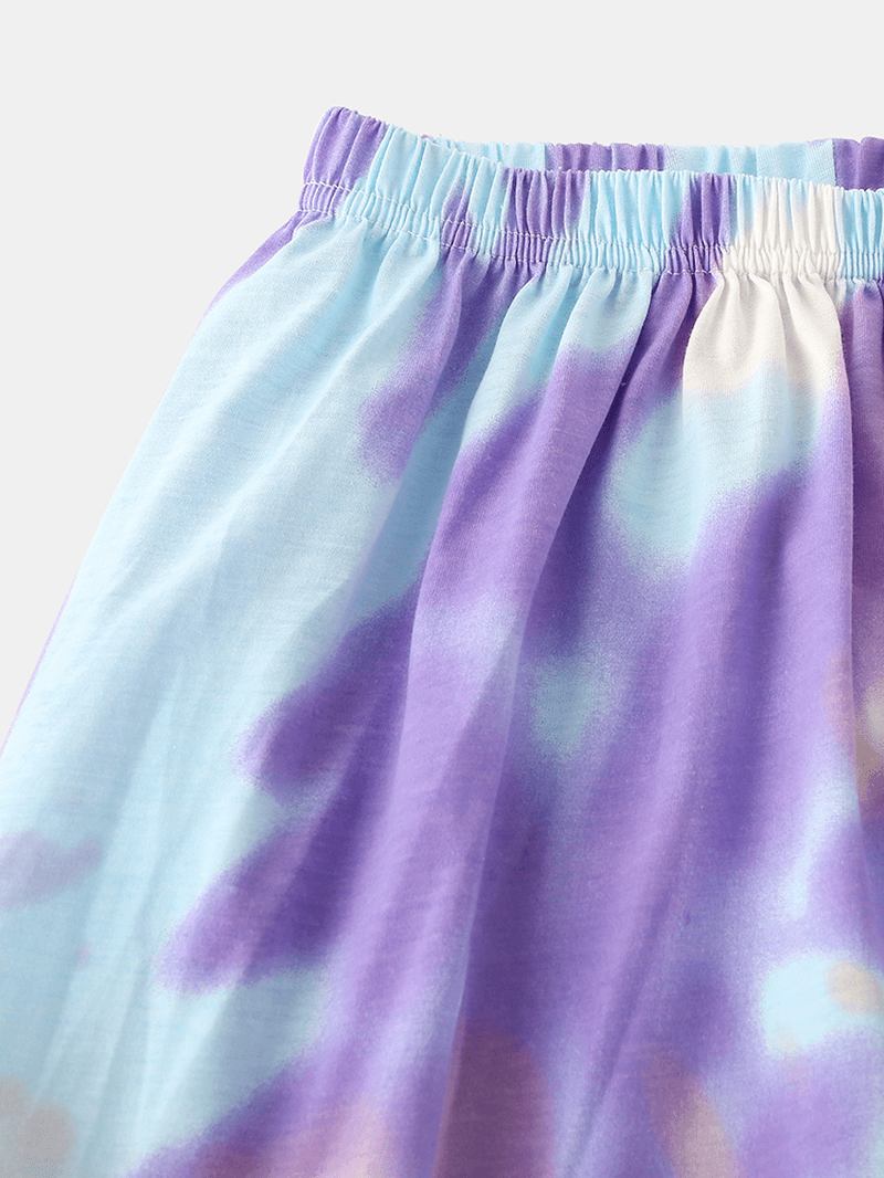 Kvinnor Tie Dye Button Up Pocket Revere Krage Kortärmad Hem Pyjamas Set