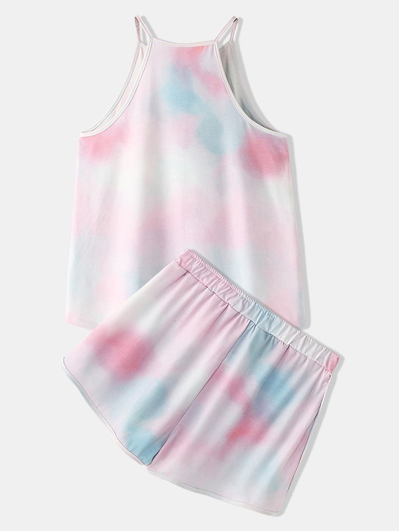 Kvinnor Tie Dye Färgglad Gradient Ärmlös Casual Pyjamas Set