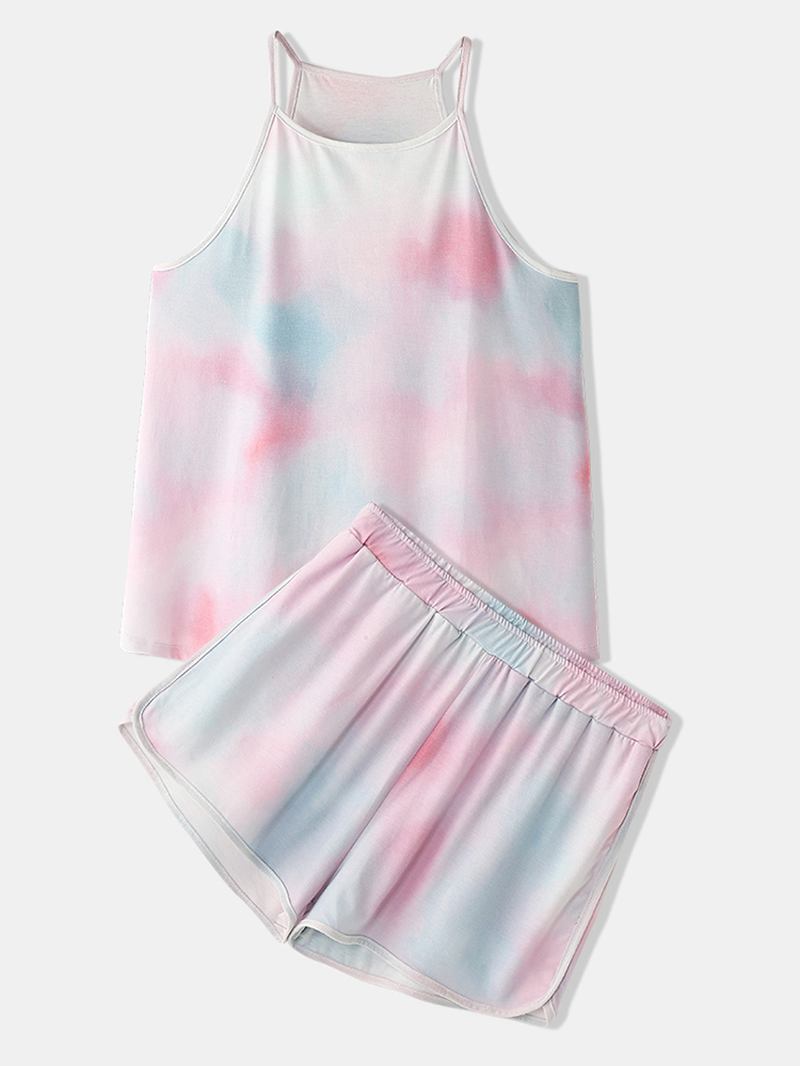 Kvinnor Tie Dye Färgglad Gradient Ärmlös Casual Pyjamas Set