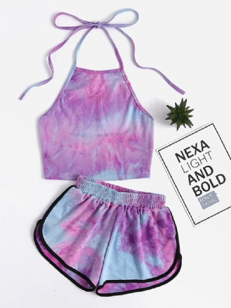 Kvinnor Tie Dye Loungewear Halter High Neck Mjuk Bomull Pyjamas Short Sets