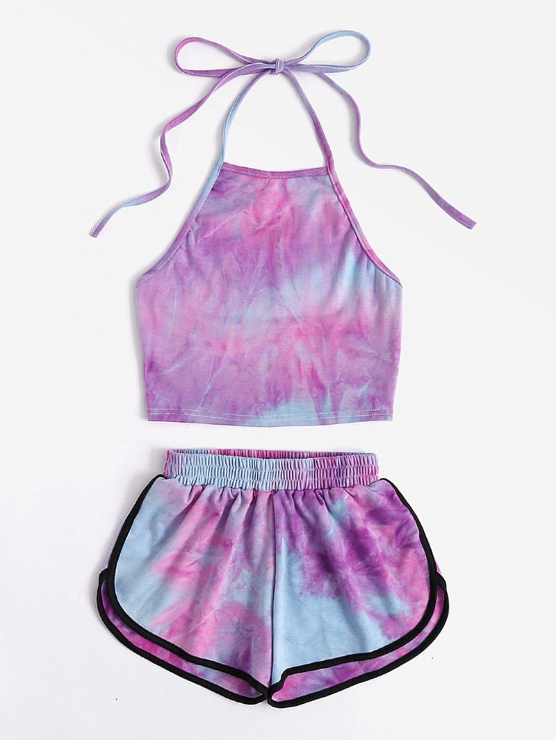 Kvinnor Tie Dye Loungewear Halter High Neck Mjuk Bomull Pyjamas Short Sets